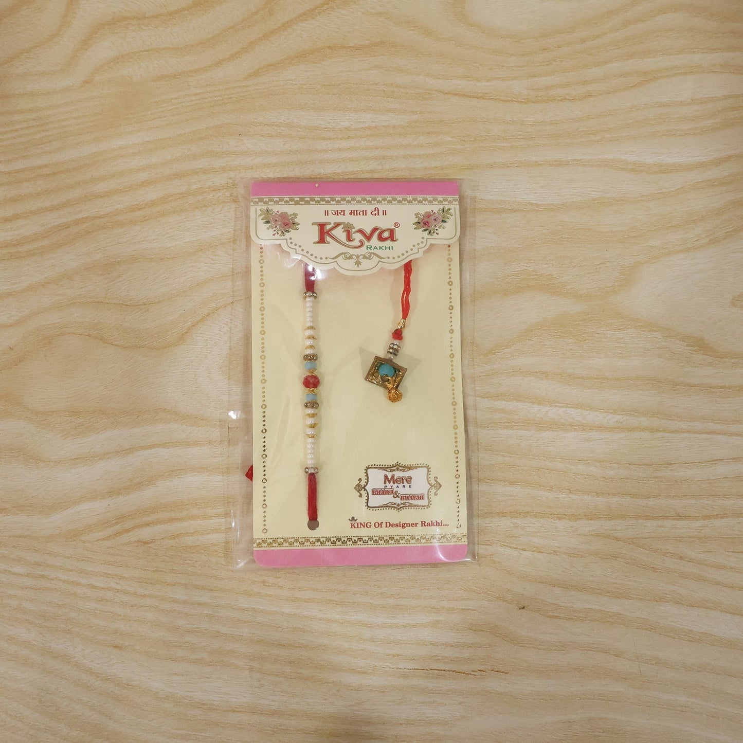 Detailed bead work and elegant latkan design on Rakhi
