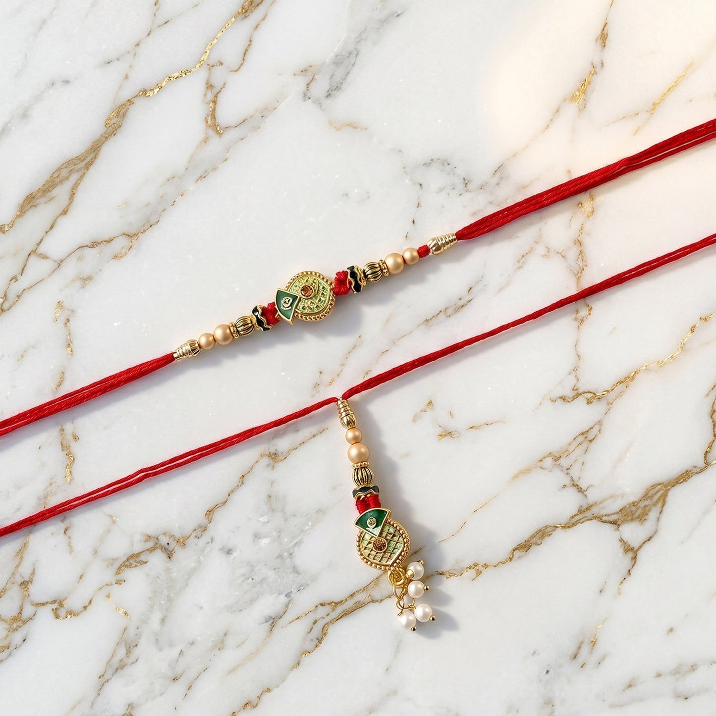 Packaging of Floral Stone Bhabhi Rakhi with thread details