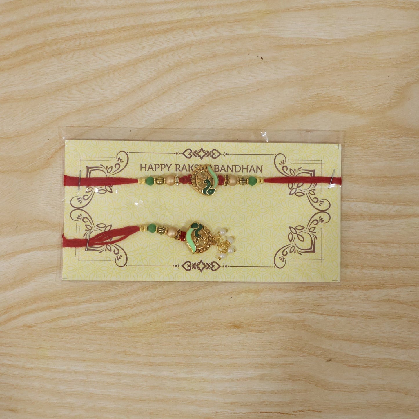Traditional packaging of Peacock Stone Bhabhi Rakhi