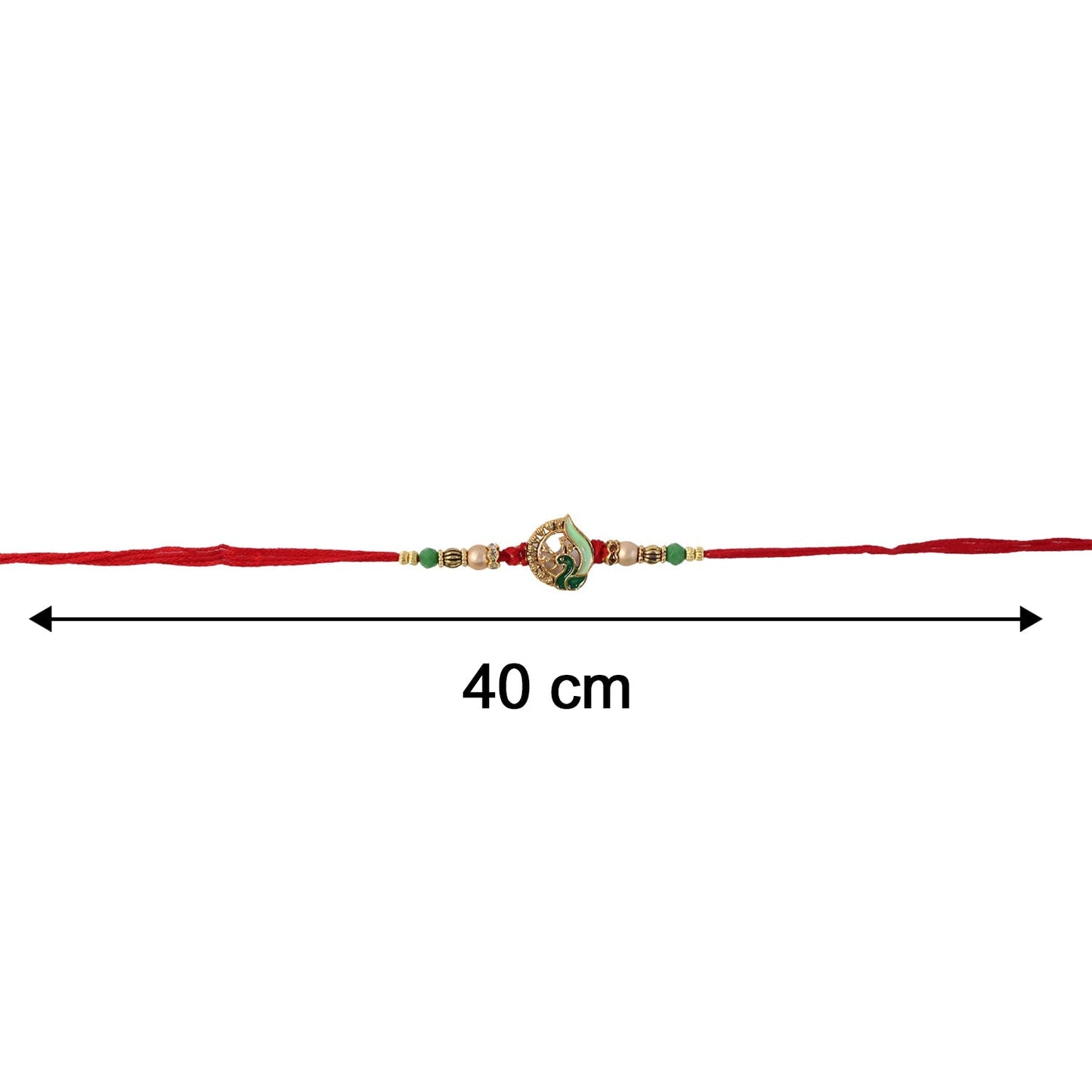 Complete Peacock Stone Bhabhi Rakhi with pearl detail displayed