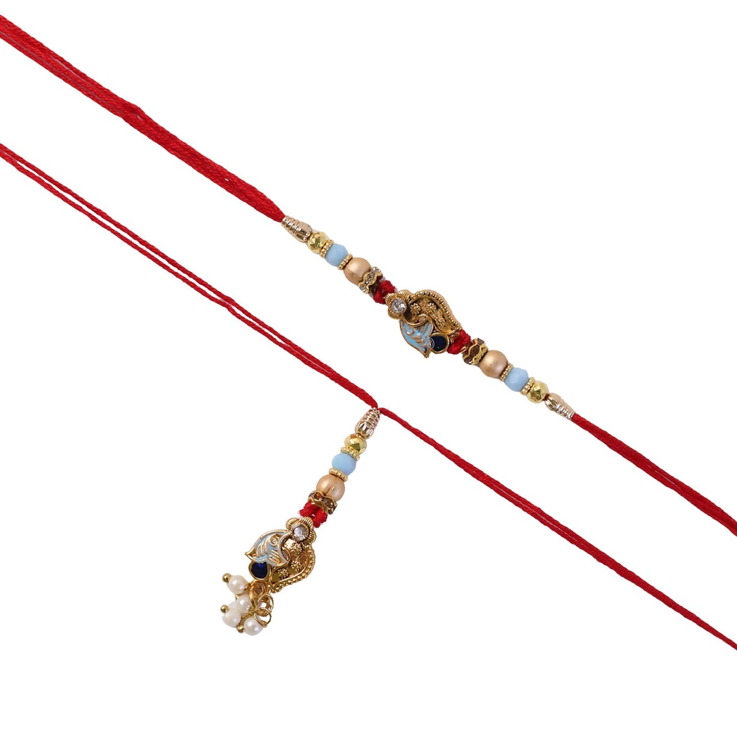 Pearl Bead Bhabhi Rakhi with hanging colorful Latkan