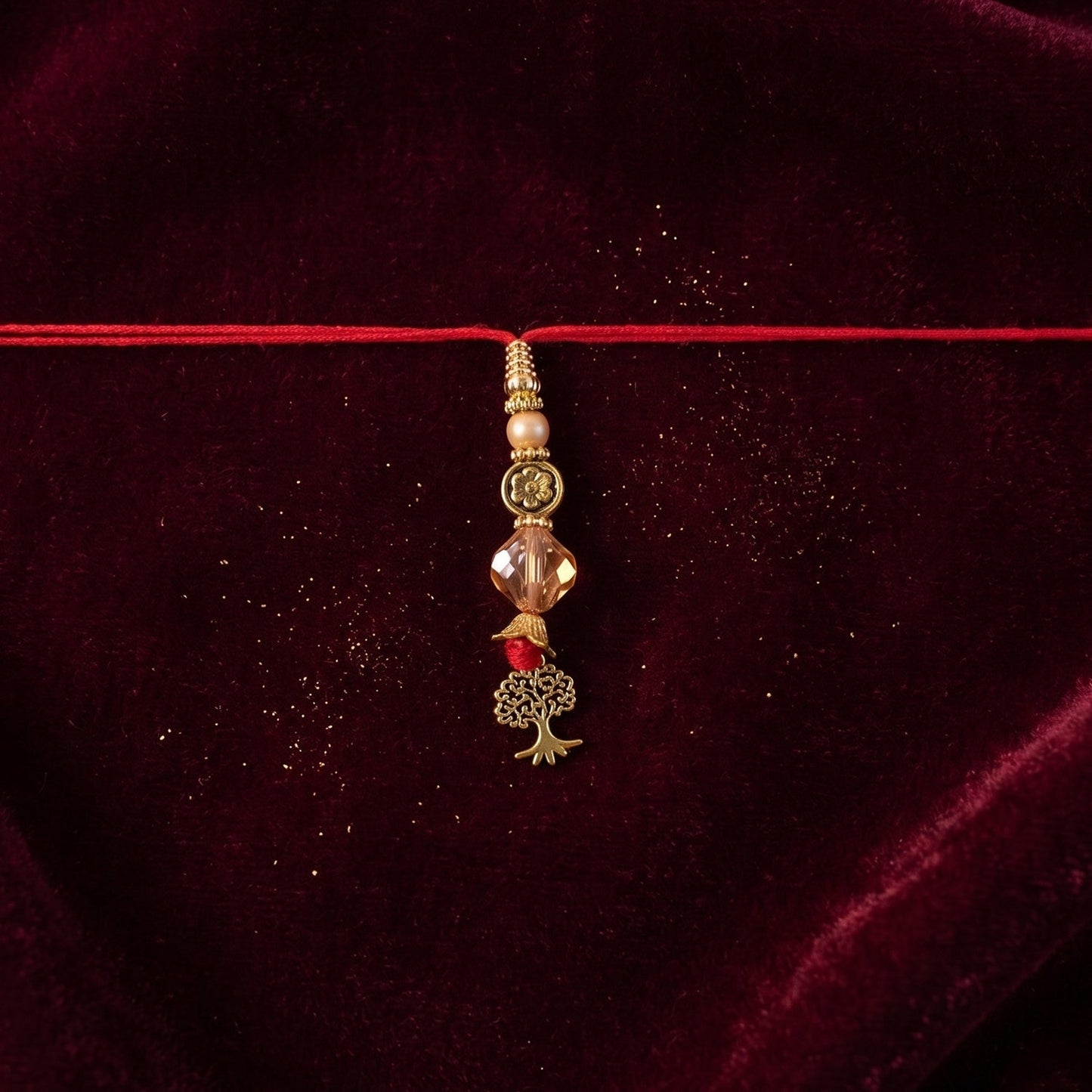 Hand-held view of elegant Bhabhi Rakhi with traditional motifs