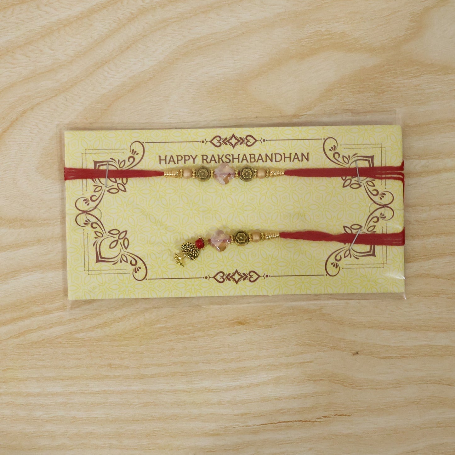 Side angle of golden Peacock Bhabhi Rakhi