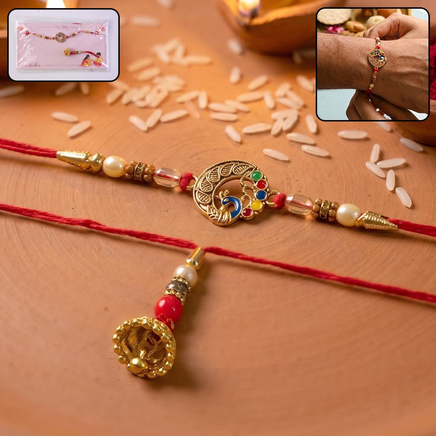 Antique Coin Bhabhi Rakhi with Royal Latkan front view showcasing traditional design