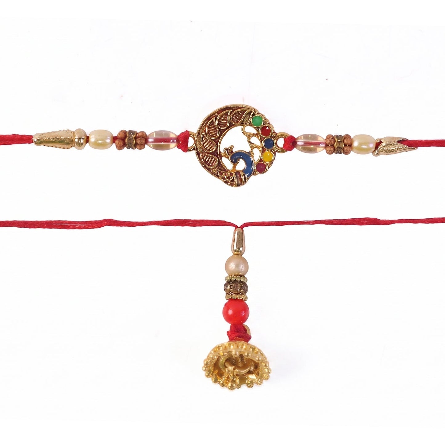 Close-up of Antique Coin Bhabhi Rakhi with intricate Latkan details