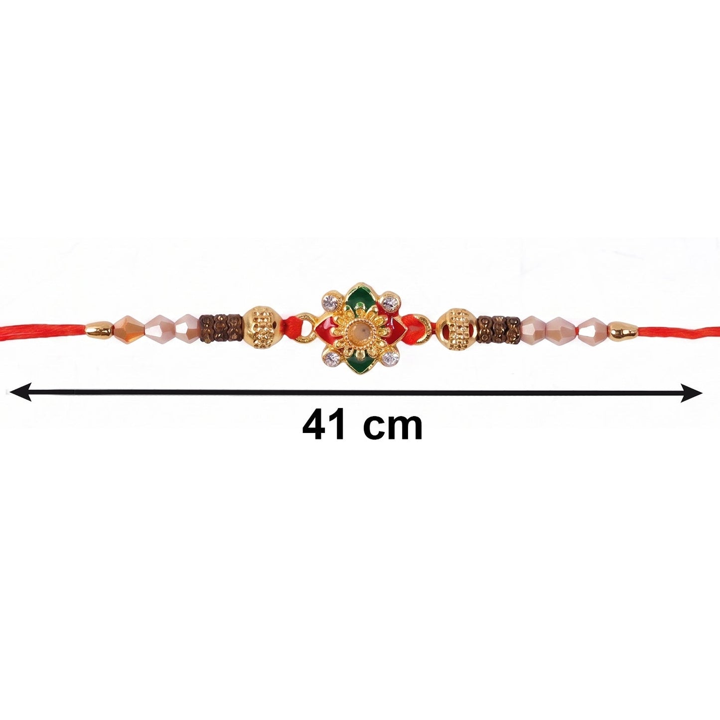 Top view highlighting pearl arrangement on Floral Pearl Bhabhi Rakhi