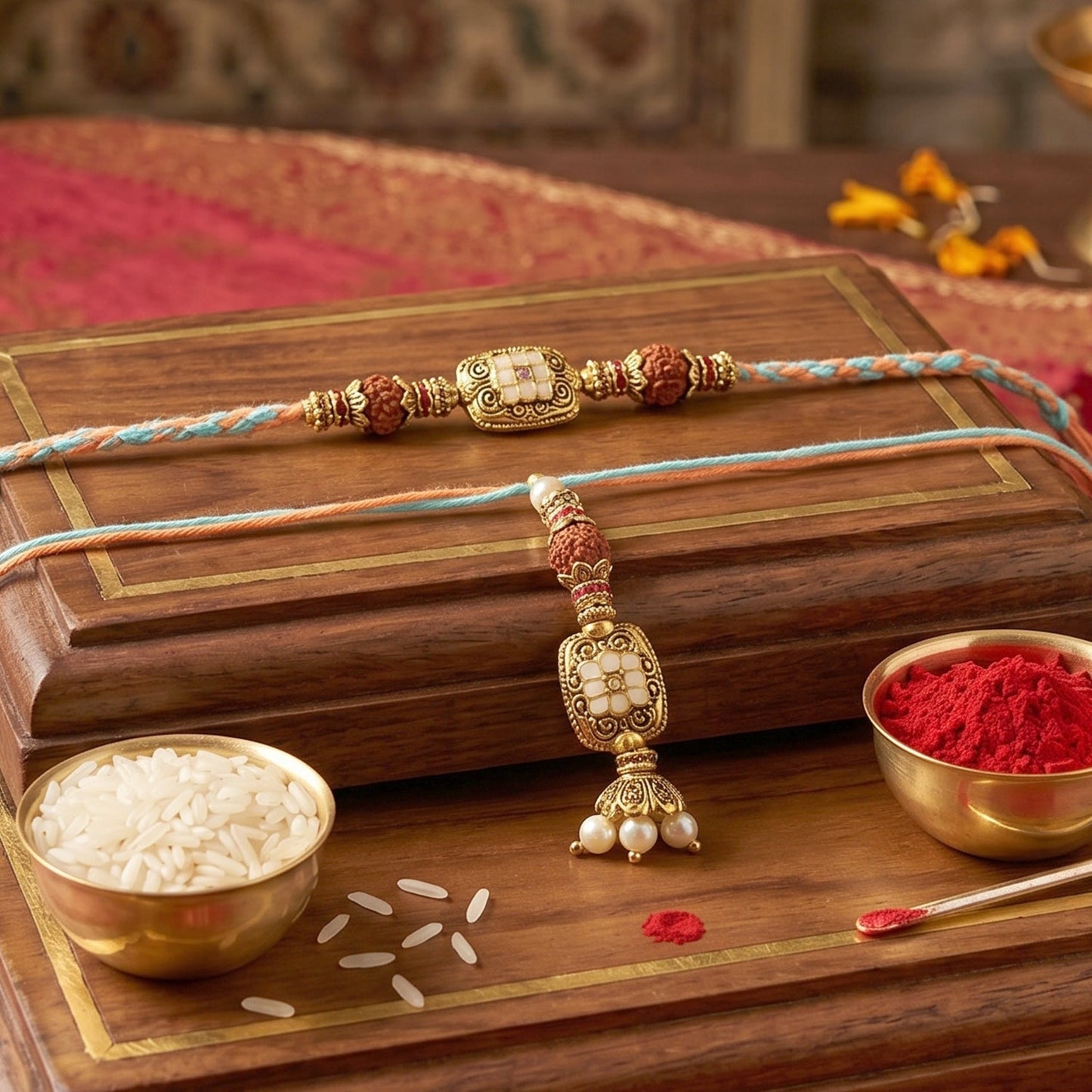 Top view of Bhabhi Rakhi showing traditional Latkan