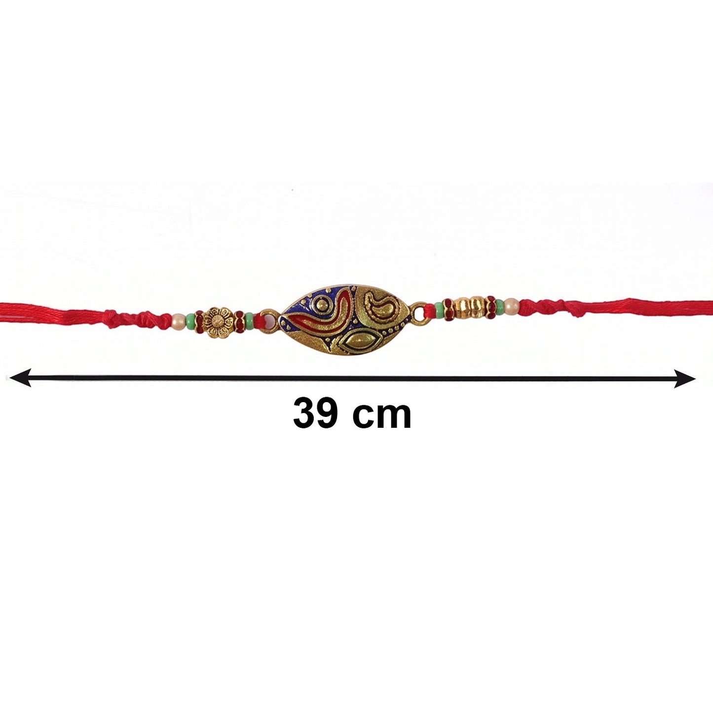 Detailed colorful meenakari work on sibling Rakhi