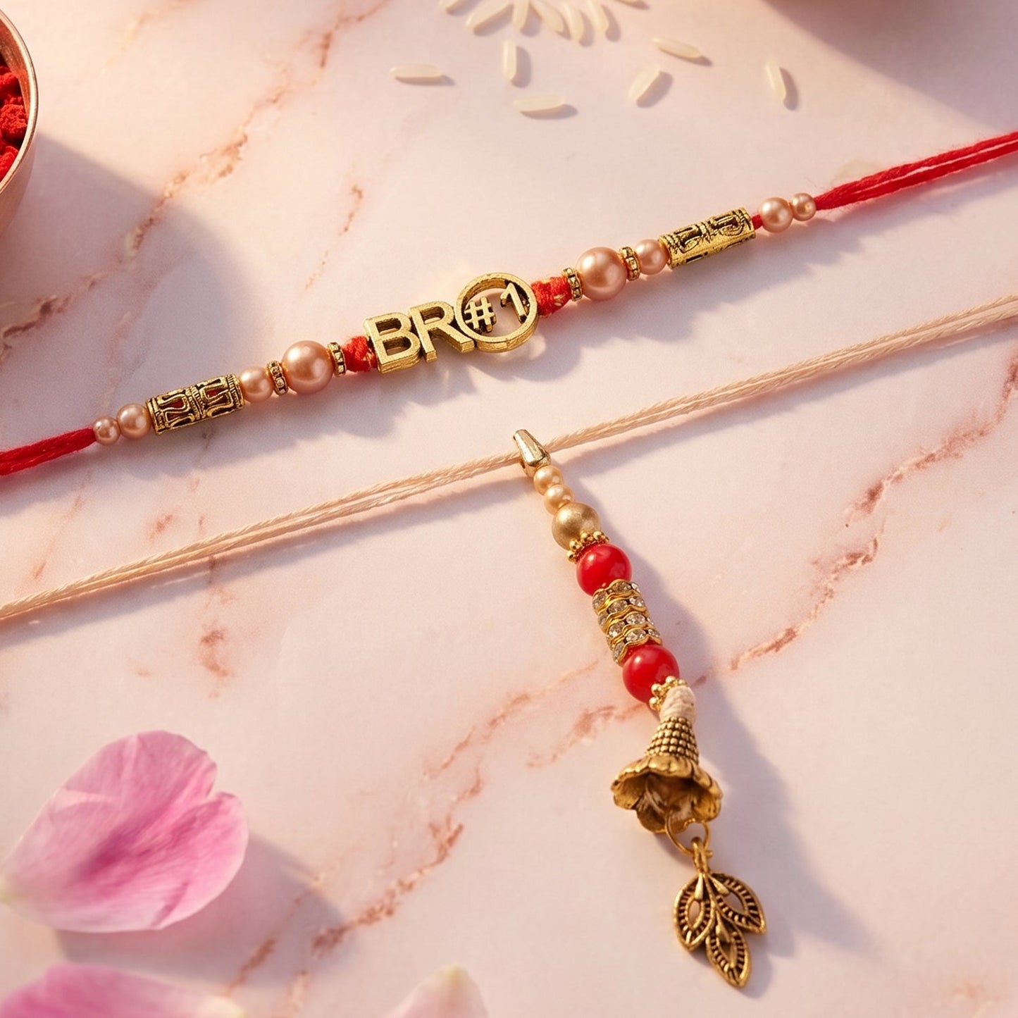 Decorative chain and latkan on Bhabhi Rakhi hand ornament