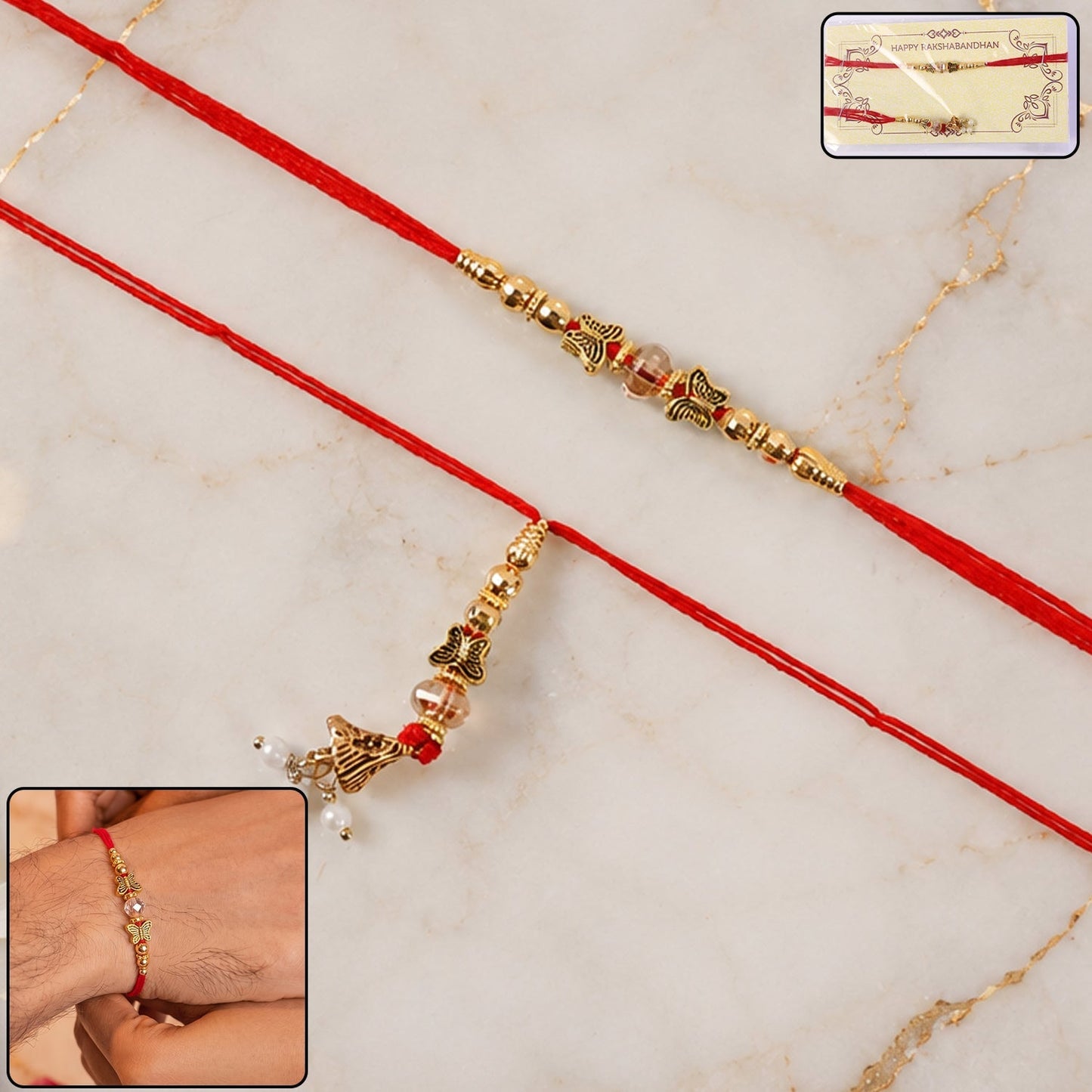 Full view of Sleek Stone Bhabhi Rakhi showing intricate design