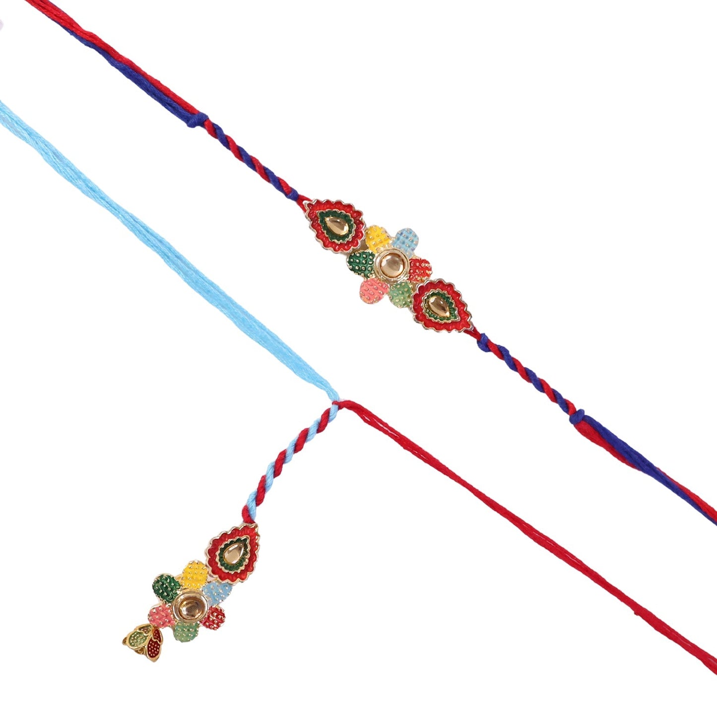 Beautiful multicolor Rakhi with blue thread, ideal for Bhabhi celebration