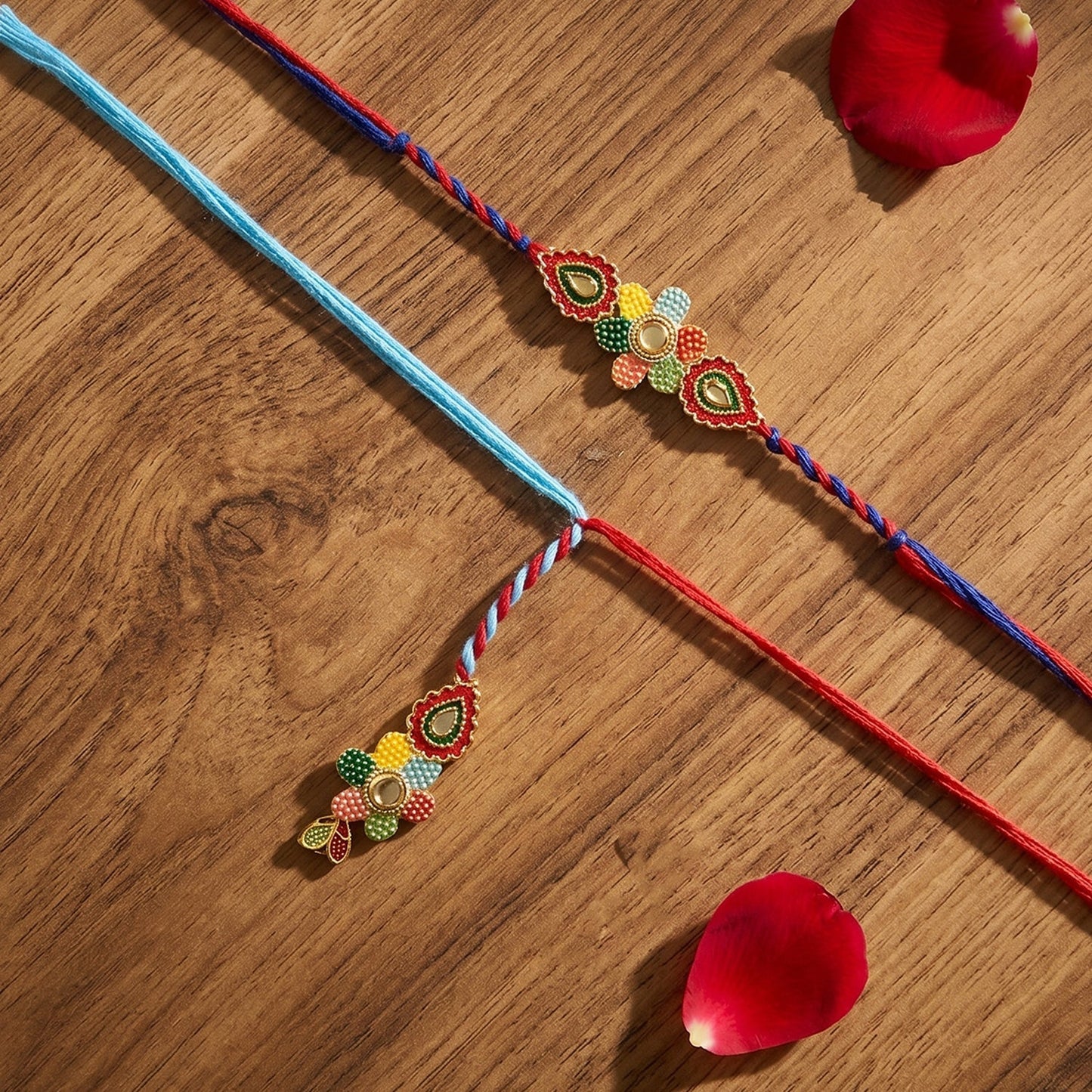Premium multicolor Bhabhi Rakhi with skin-friendly blue thread