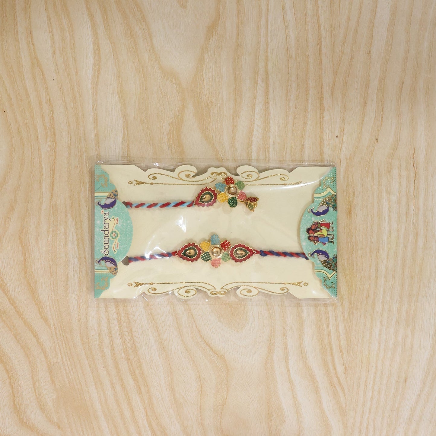 Artistic meenakari work on vibrant multicolor Rakhi for festival