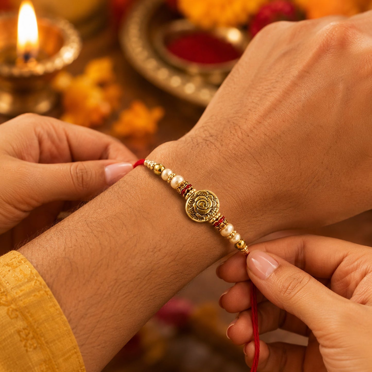 Traditional antique Bhabhi Rakhi full view