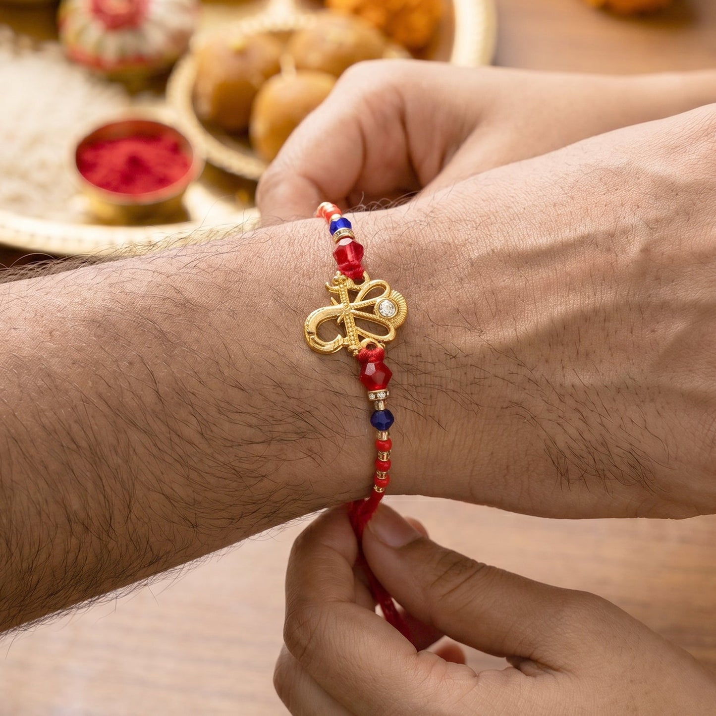 Rakhi displayed with packaging, ready for gifting