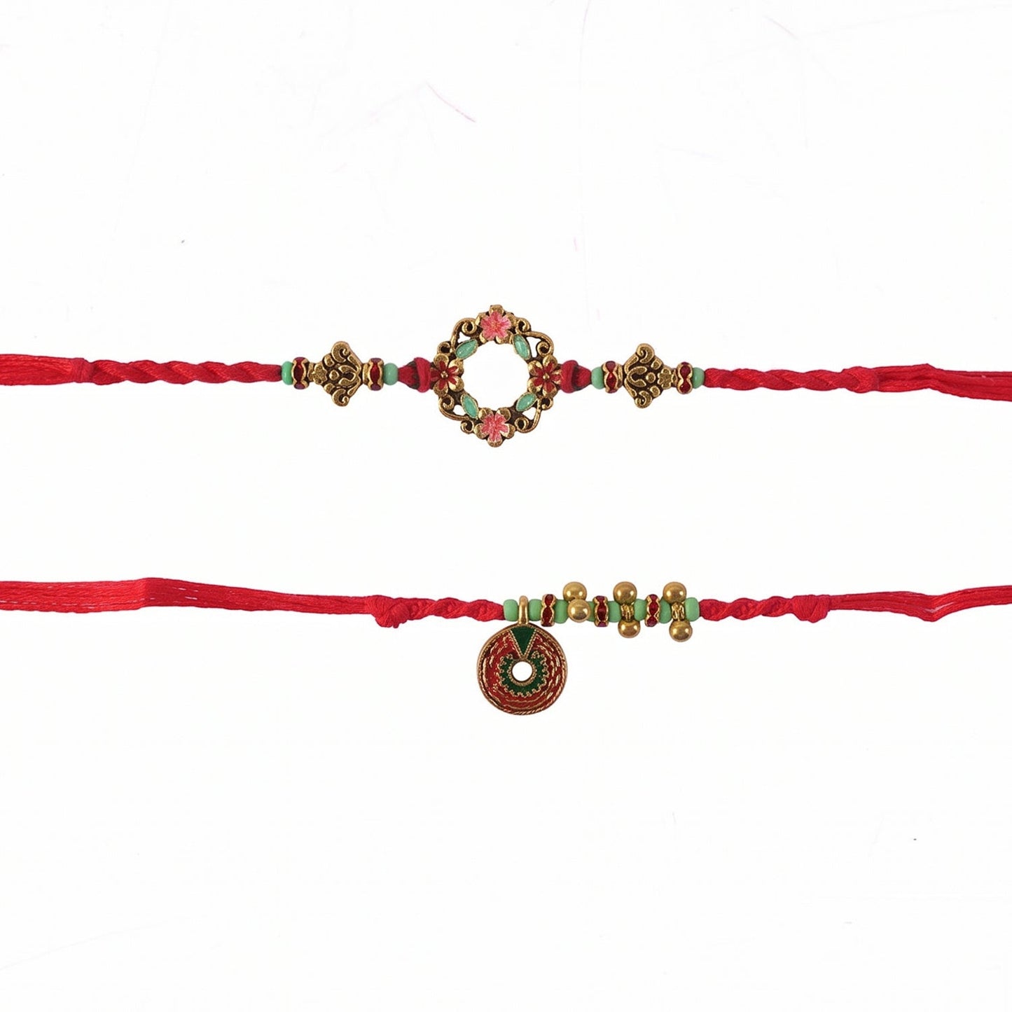 Full floral stone Bhabhi Rakhi with pearl hanging displayed elegantly