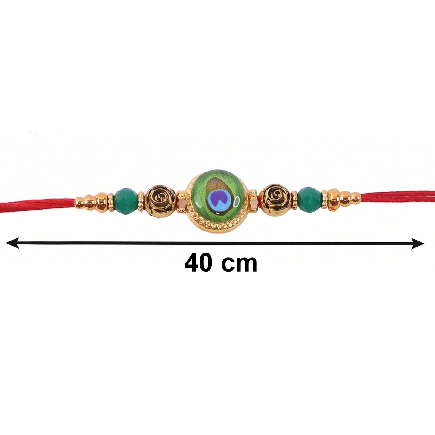 Thread detail of elegant Evil Eye Peacock Bhabhi Rakhi