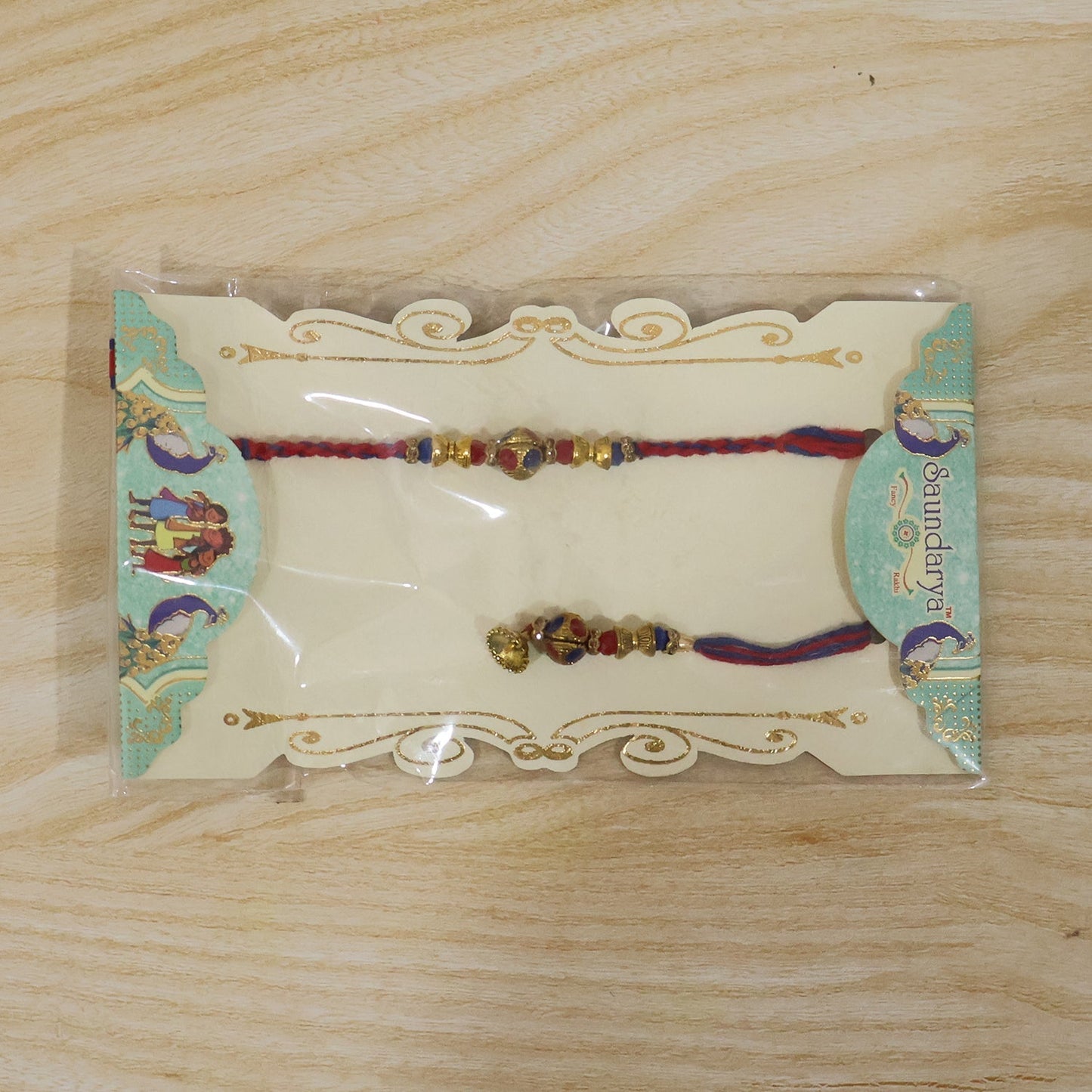 Multicolor bead Bhabhi Rakhi with dangling Jhumka Latkan detail