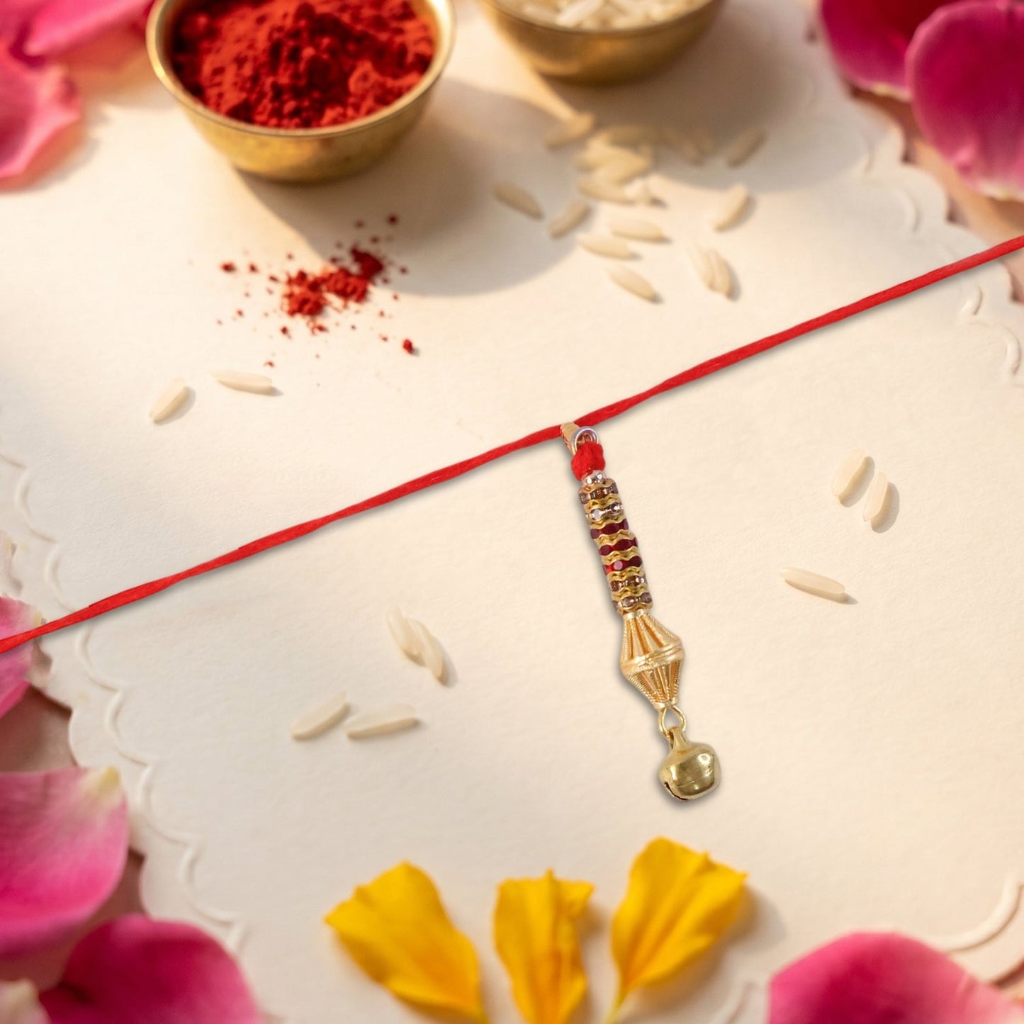Beautiful Rakhi with pearl beads and gold latkan ornament