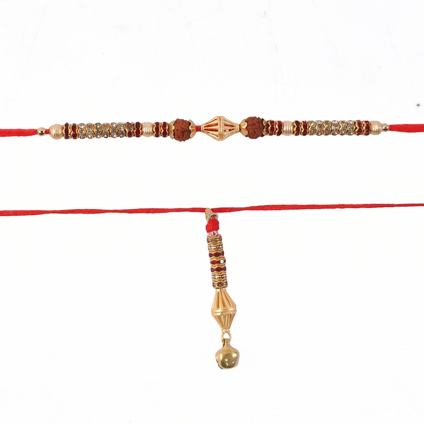 Ornate pearl bead Rakhi with shining gold latkan detail