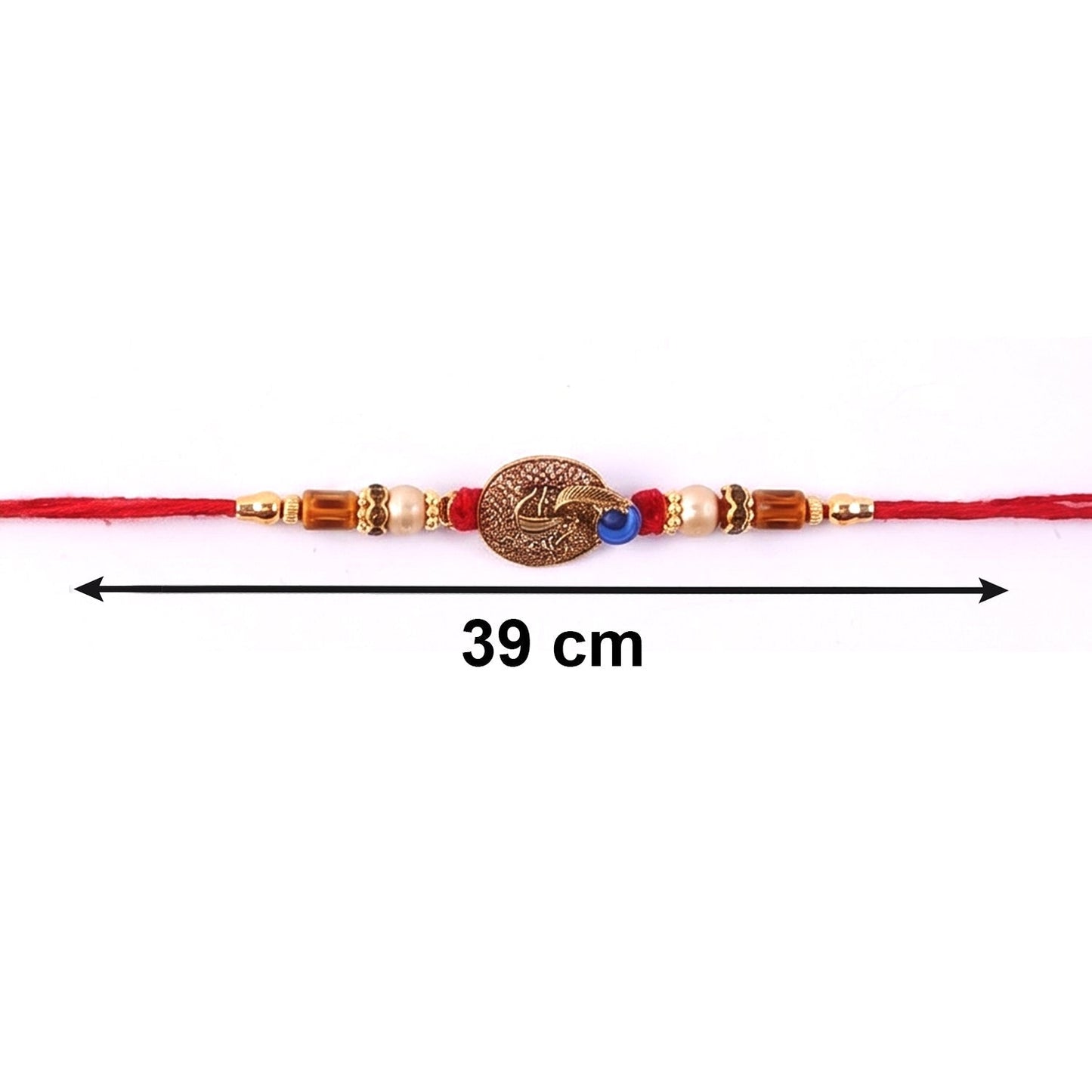 Full view of Blue Stone Bhabhi Rakhi displayed