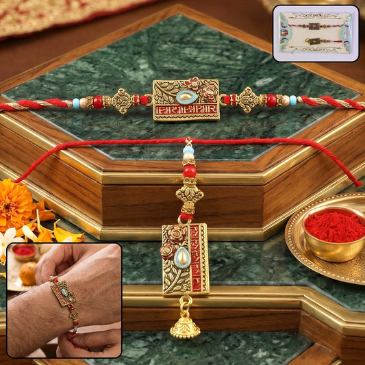 Traditional Peacock Latkan Rakhi with Pearl Beads and intricate design