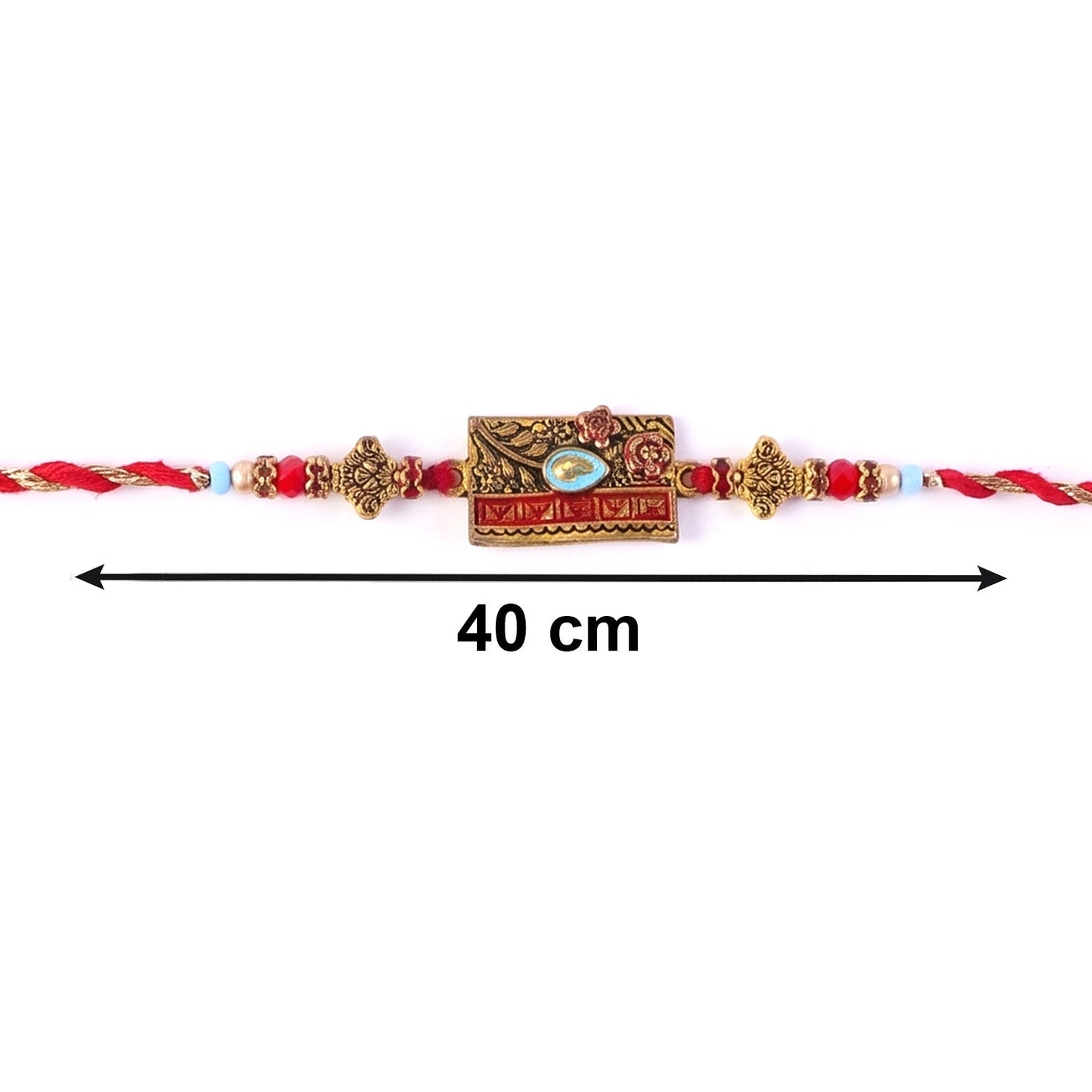 Elegant Peacock Latkan Rakhi with pearl and thread accents
