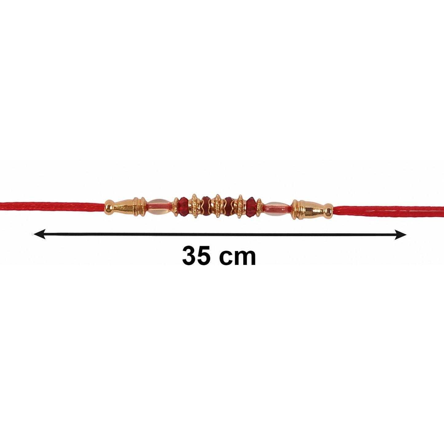 Designer Rakhi with pearl bead decoration and traditional red thread