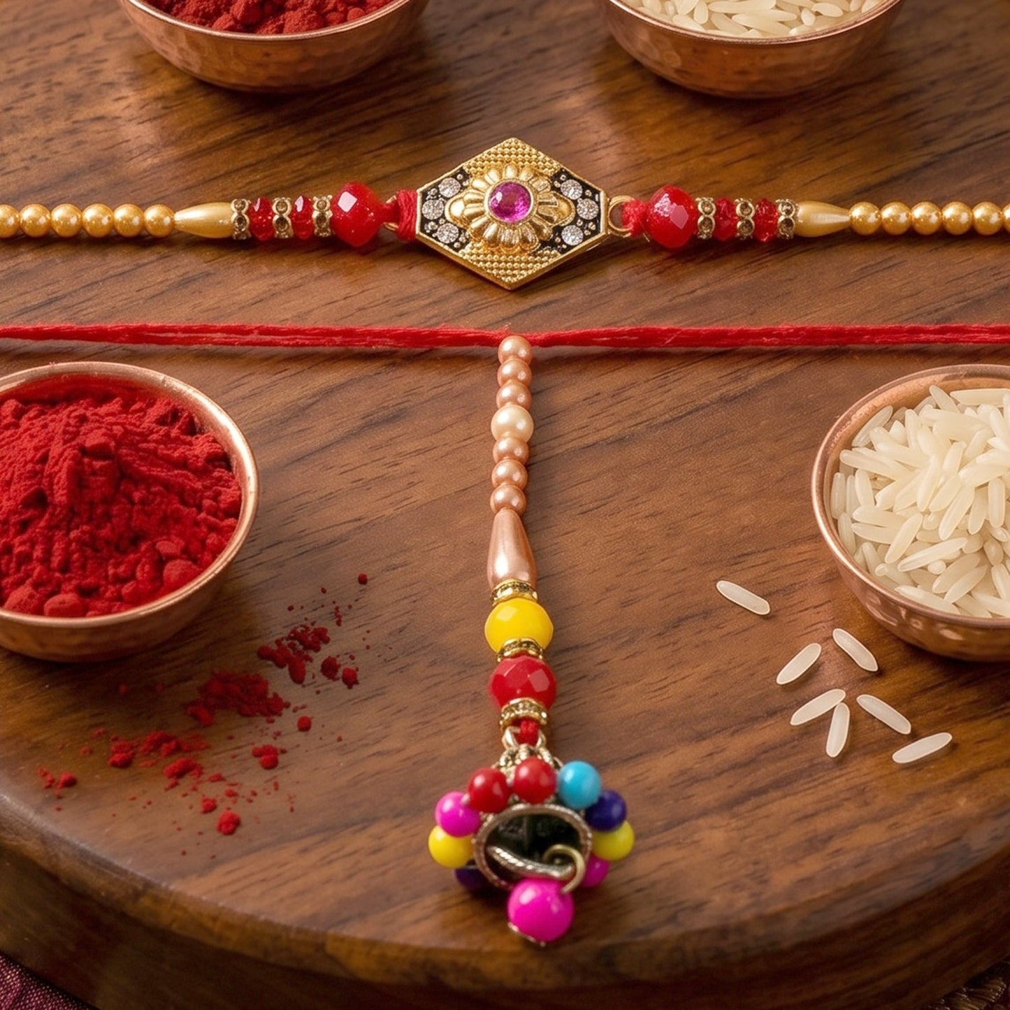 Side view of Hexagon Stone Designer Rakhi showing craftsmanship