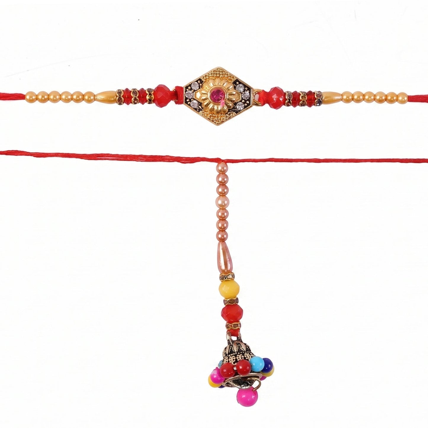 Hexagon Stone Designer Rakhi with Peacock Latkan accessory