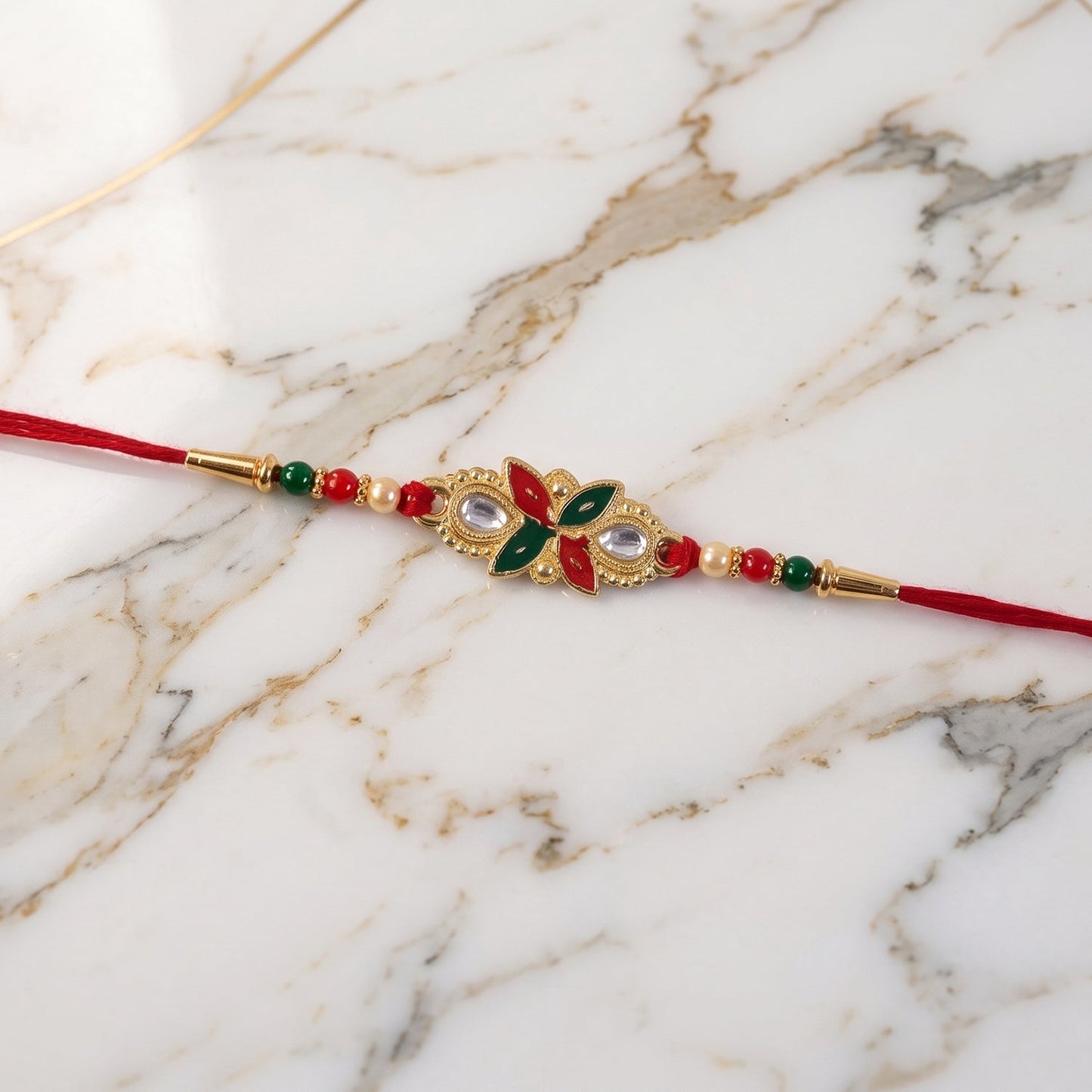 Traditional Rakhi with decorative beads highlighting craftsmanship