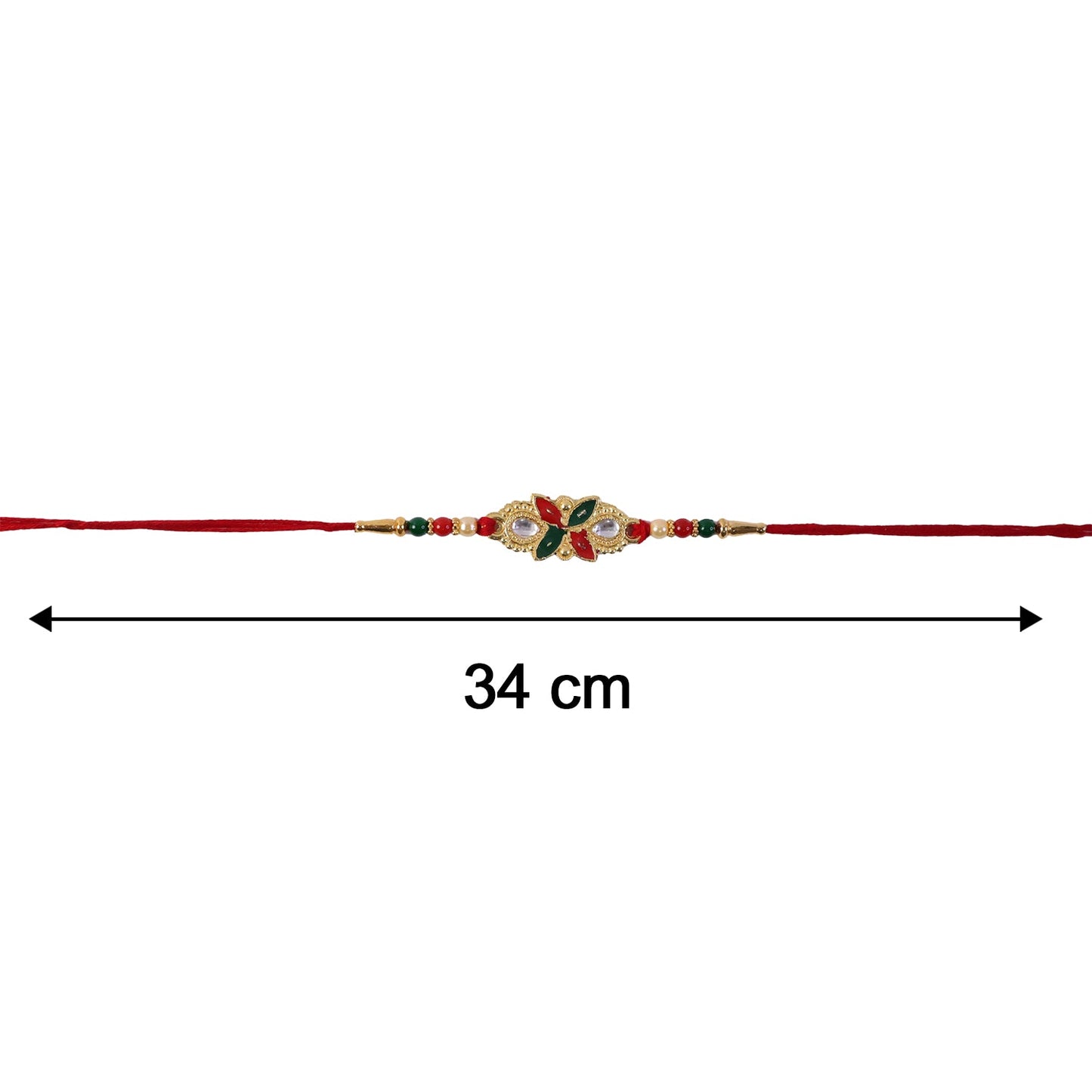Colorful beaded Rakhi on display with traditional design