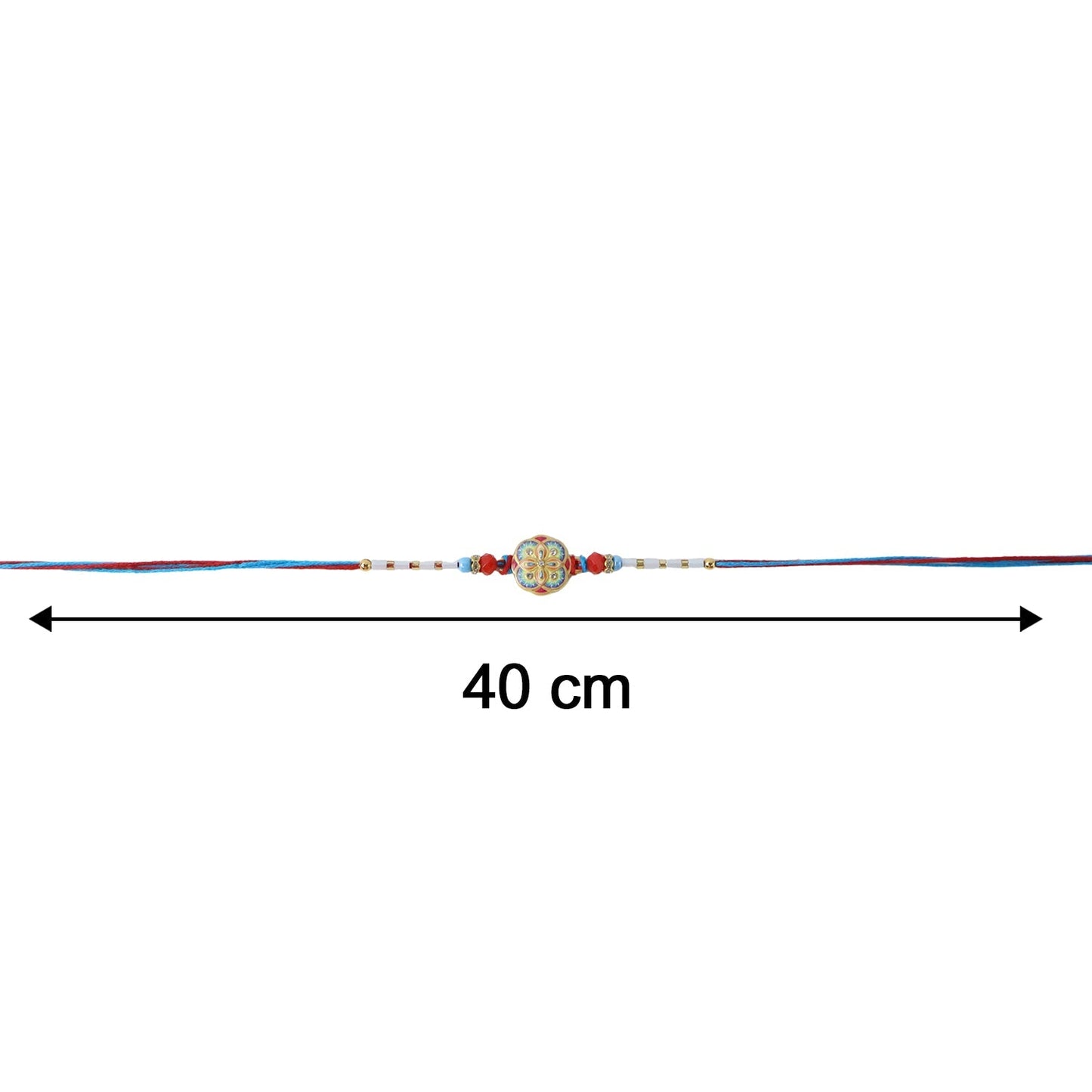 Detailed view of floral Rakhi beads and centerpiece