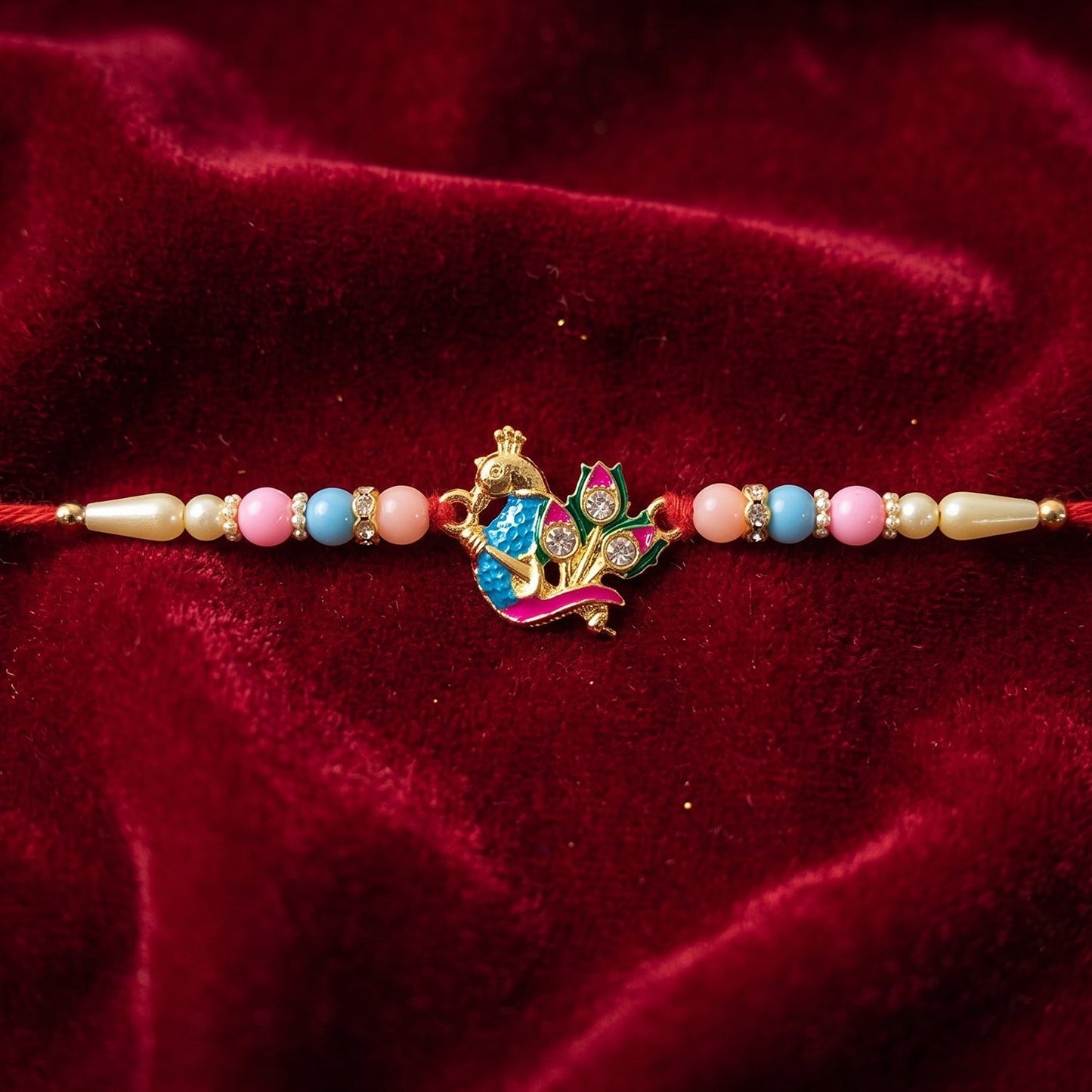 Peacock Rakhi showcasing intricate design & beads