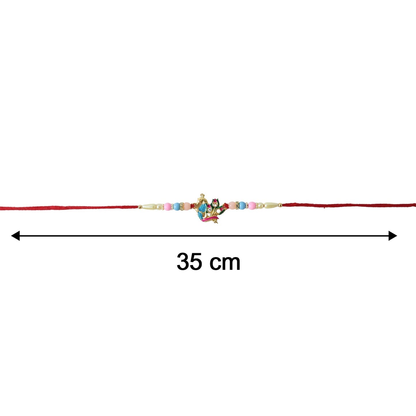 Side view of Peacock Rakhi with pastel beads