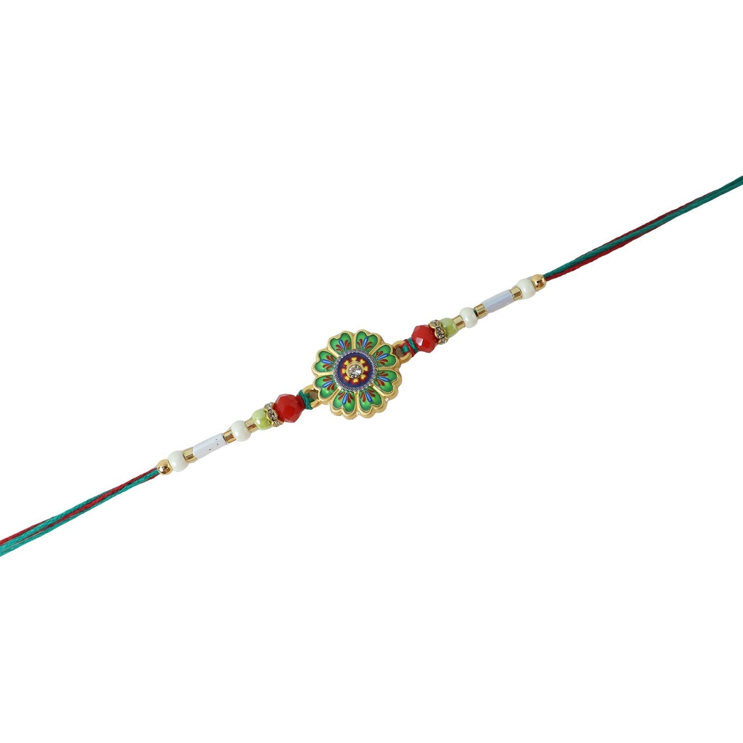 Floral round rakhi vibrant design and decorative beads