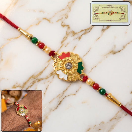 Colorful floral Rakhi with decorative beads and festive design