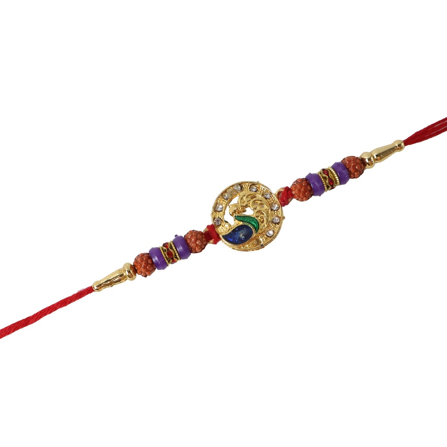 Traditional Rakhi with peacock motif and Rudraksha beads