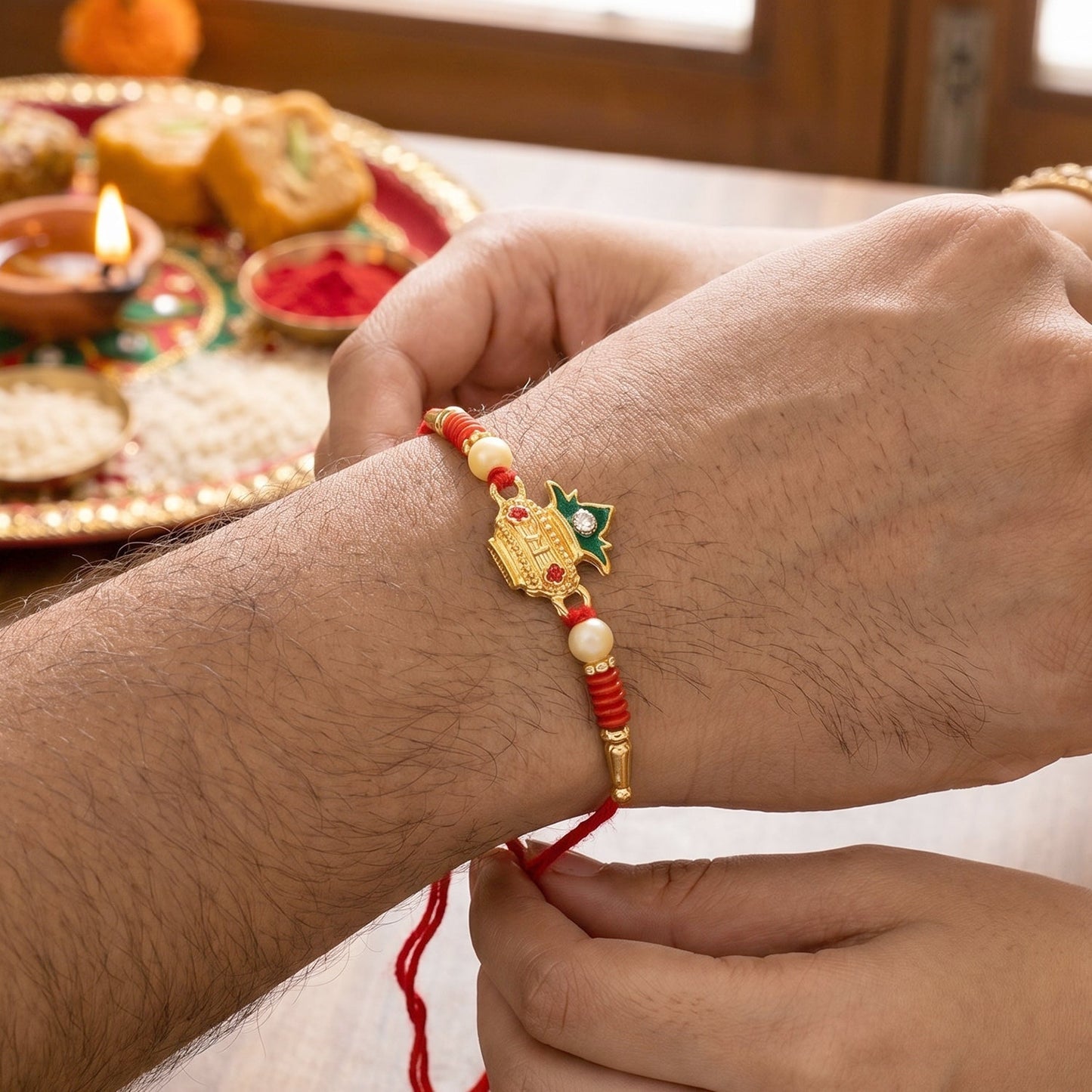 Traditional stylish Kalash Rakhi with soft thread