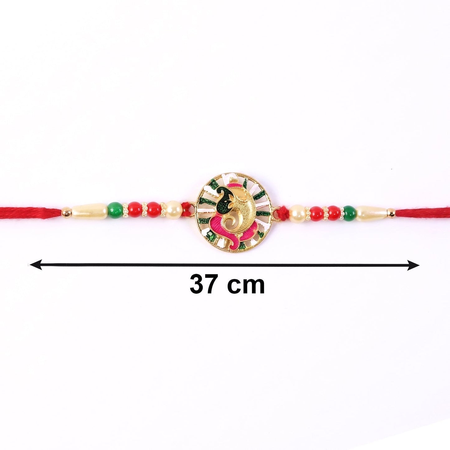 Elegant Ganesh Rakhi with colorful beads and soft thread