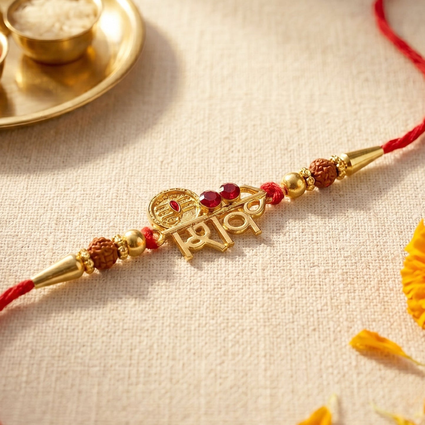 Decorative Rudraksha beads detail on Rakhi