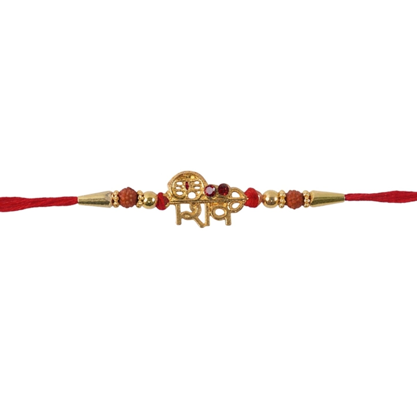 Side view of Shiv Design Rakhi with beads and traditional design