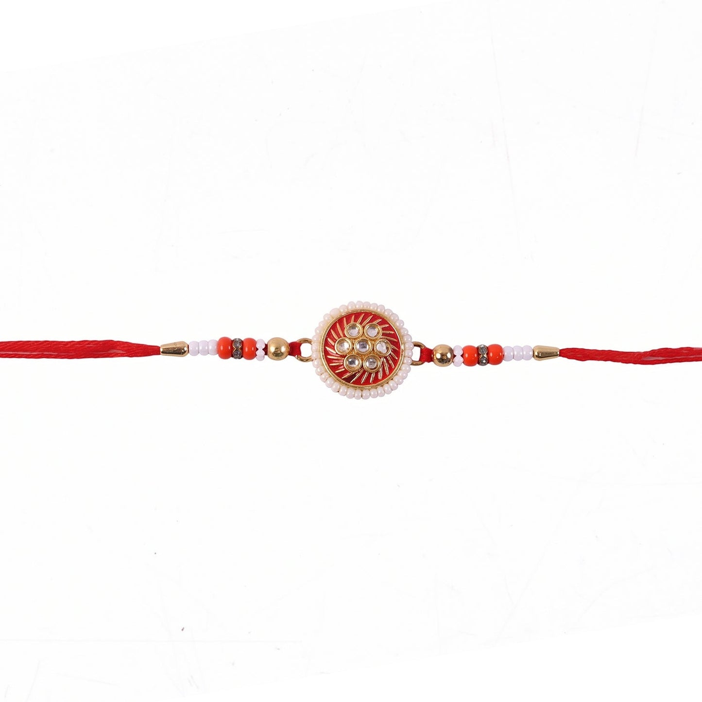 Close-up of colourful beads on floral Rakhi design