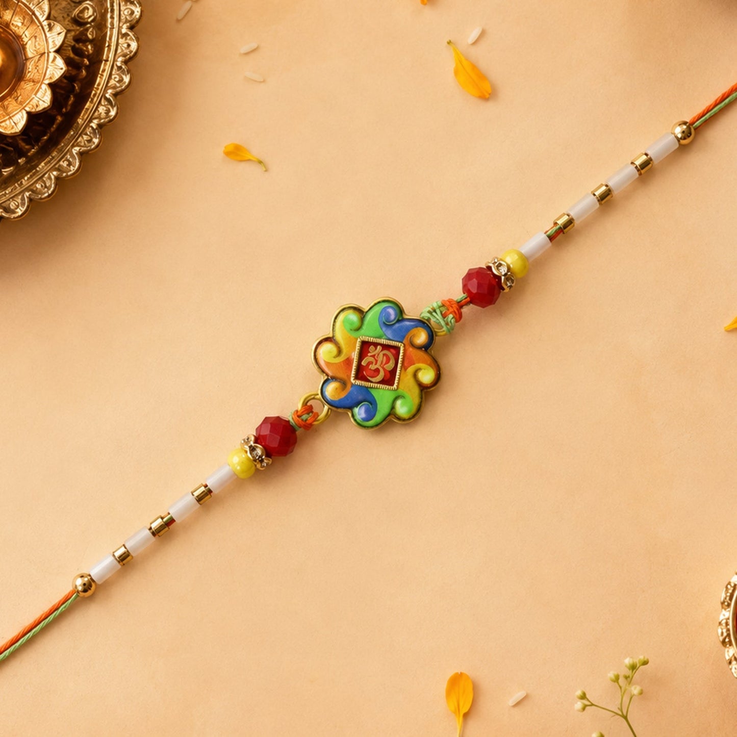 Colorful traditional Rakhi with vibrant thread and beads