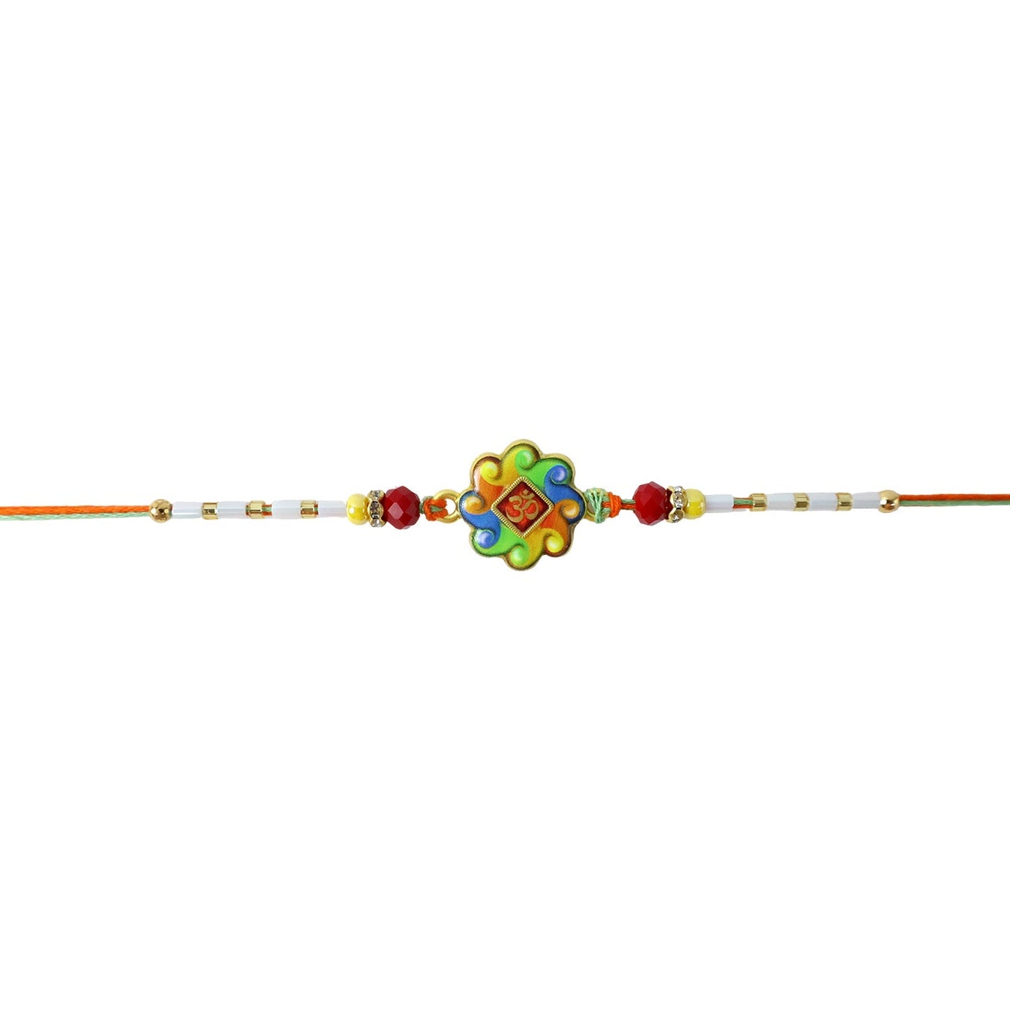 Stylish Om symbol on festive Rakhi with beads