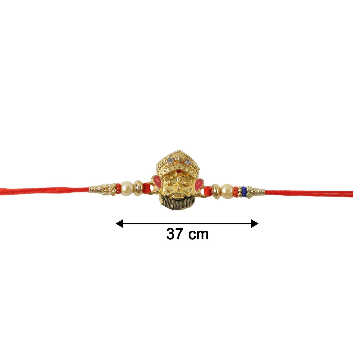 Top view of vibrant traditional rakhi with red thread and beads