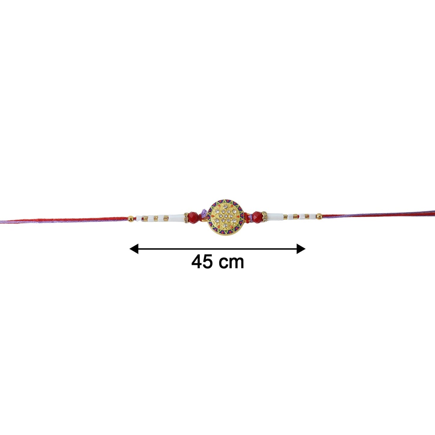 Detail of white beads on designer Round Stone Rakhi