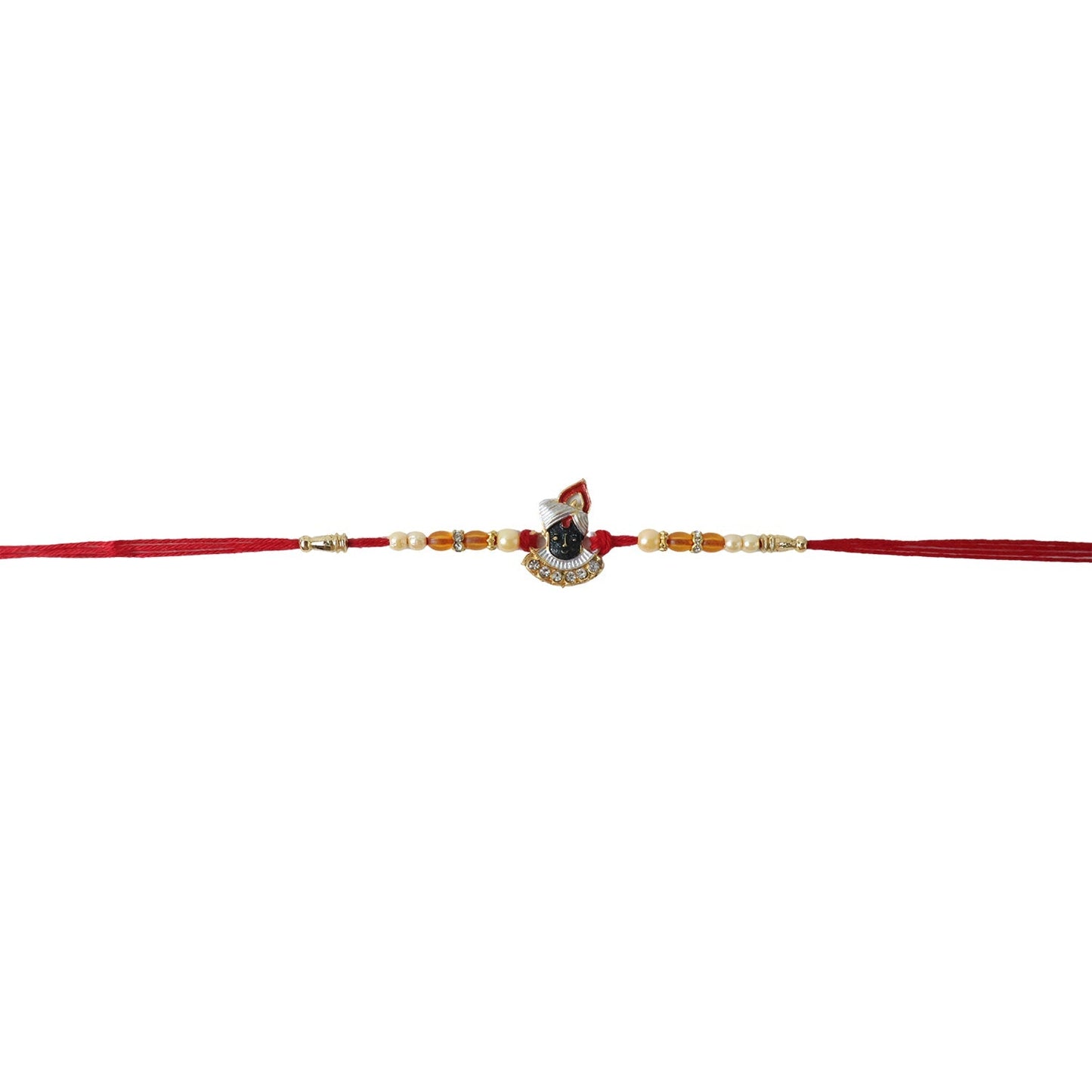 Close-up of pearl bead detailing on Rakhi