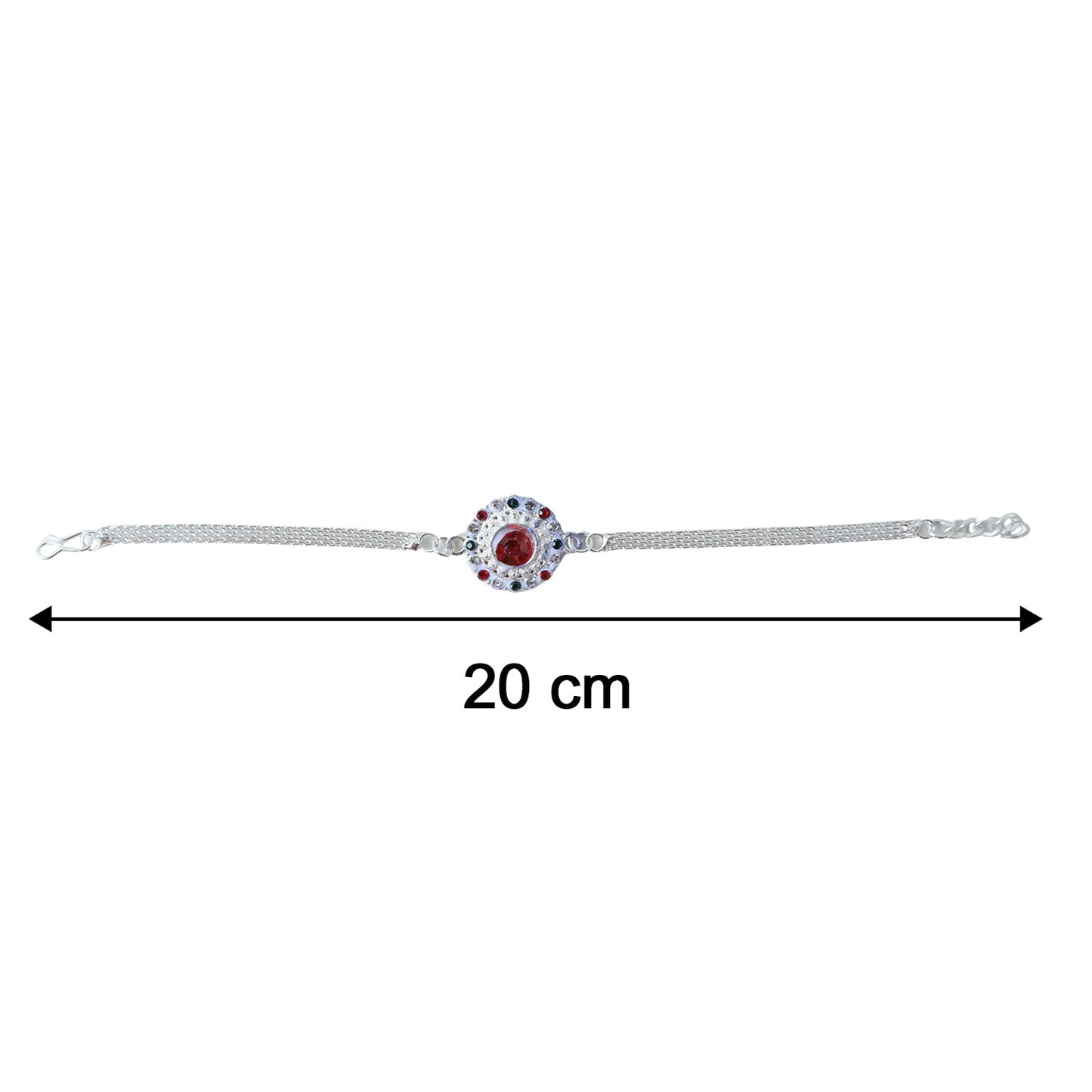 Festive Silver Stone Chain Rakhi, a symbol of sibling love and protection.