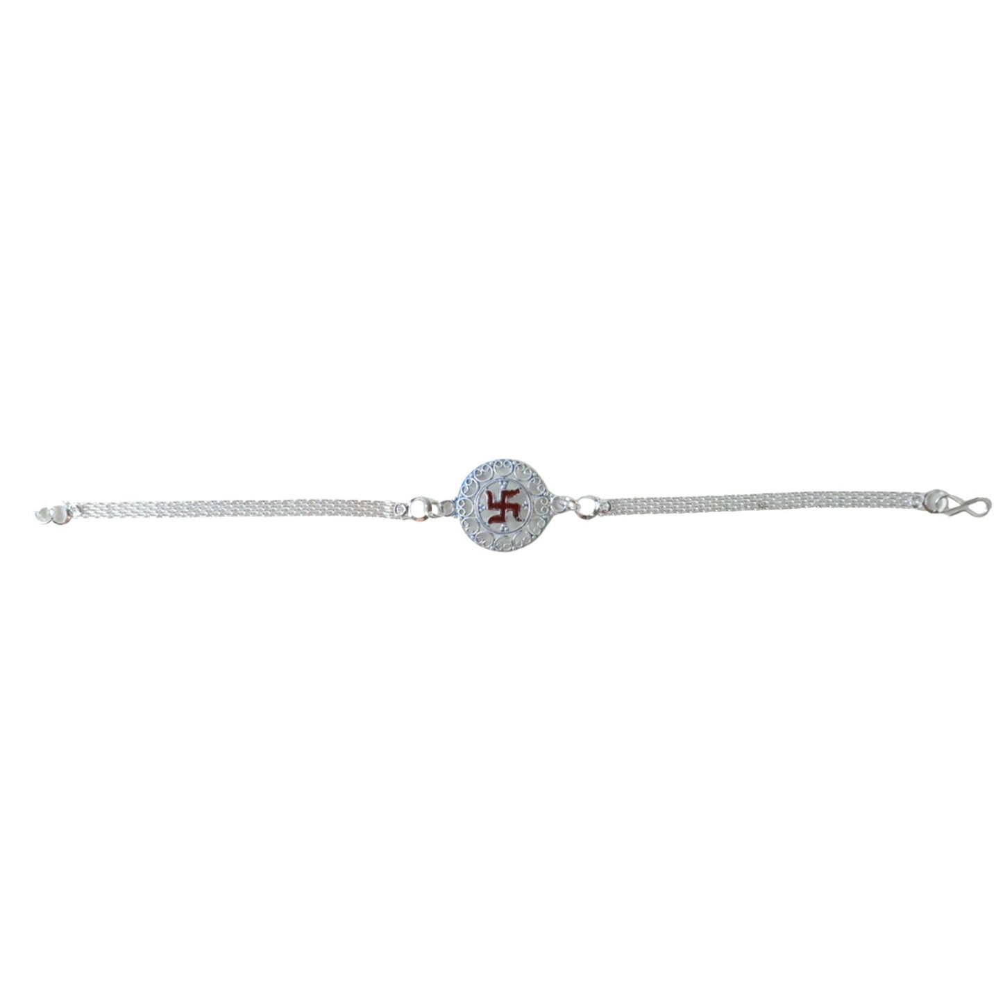 Festive silver Rakhi with intricate round motif